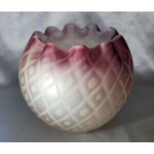 Antique Mt Washington Pink Satin Cased Diamond Quilted Crimped Edge Bowl Vase